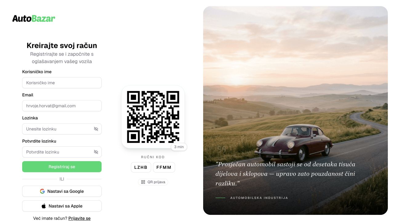 Obrazac za izradu AutoBazar računa na webu — svijetla tema